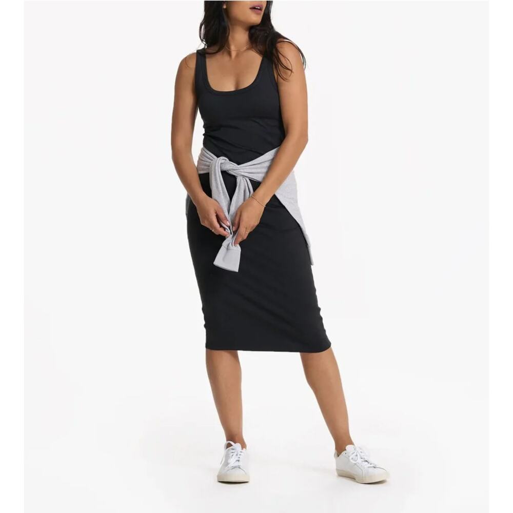 Vuori Halo Essential Dress Black Heather Tank Dress Midi Built in Bra SZ XS
